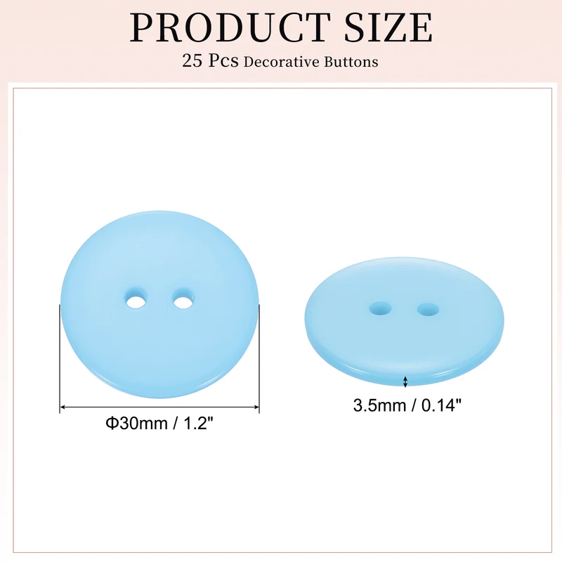 25 Pcs 30mm Resin Sewing Buttons, 2 Hole for Sewing Coats Shirts, Light Blue