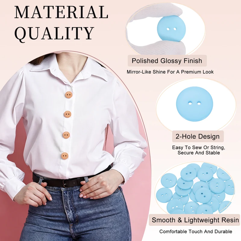 25 Pcs 30mm Resin Sewing Buttons, 2 Hole for Sewing Coats Shirts, Light Blue