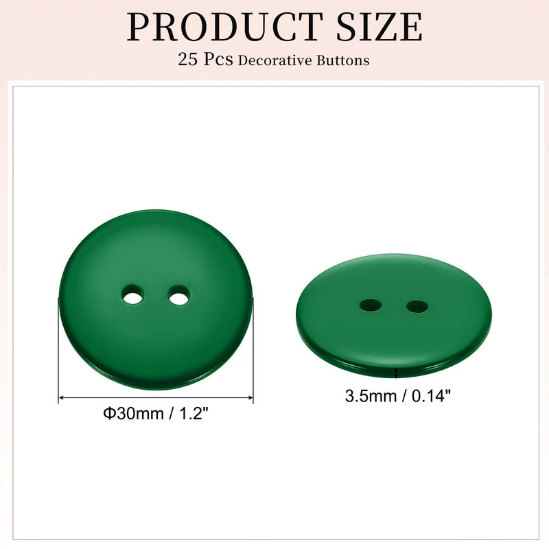 25 Pcs 30mm Resin Sewing Buttons, 2 Hole for Sewing Coats Shirts, Dark Green