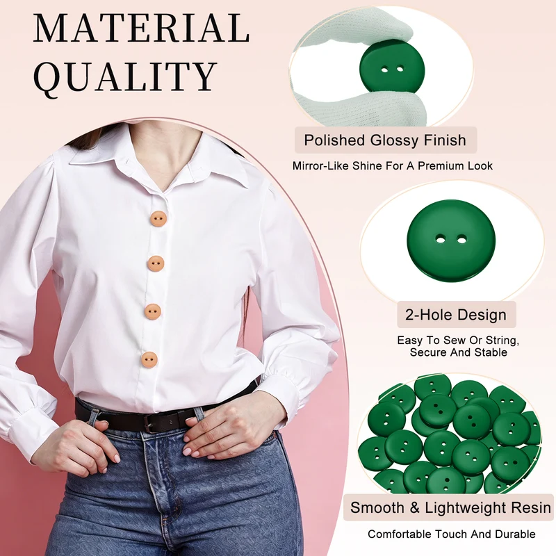 25 Pcs 30mm Resin Sewing Buttons, 2 Hole for Sewing Coats Shirts, Dark Green