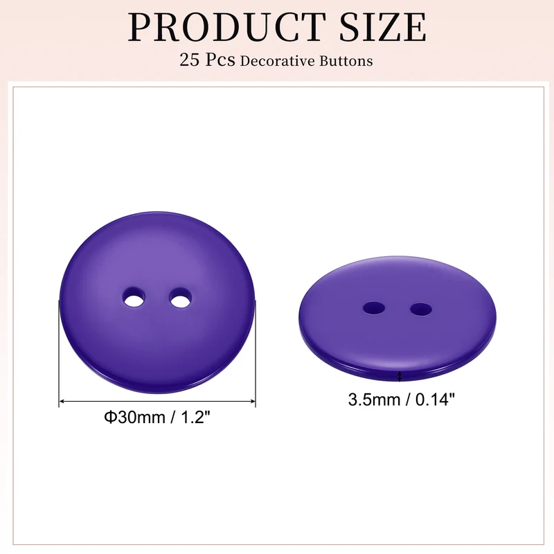 25 Pcs 30mm Resin Sewing Buttons, 2 Hole for Sewing Coats Shirts, Deep Purple