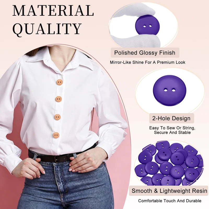 25 Pcs 30mm Resin Sewing Buttons, 2 Hole for Sewing Coats Shirts, Deep Purple