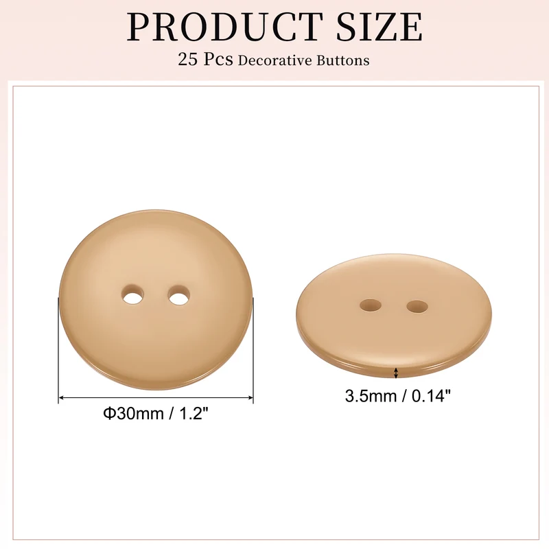 25 Pcs 30mm Resin Sewing Buttons, 2 Hole for Sewing Coats Shirts, Camel