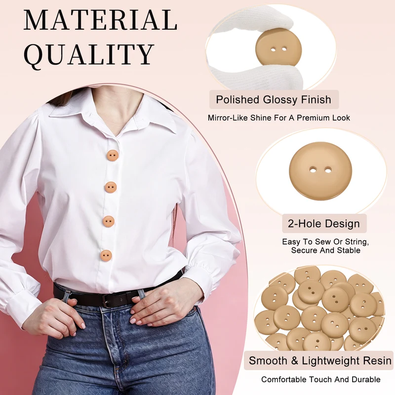 25 Pcs 30mm Resin Sewing Buttons, 2 Hole for Sewing Coats Shirts, Camel