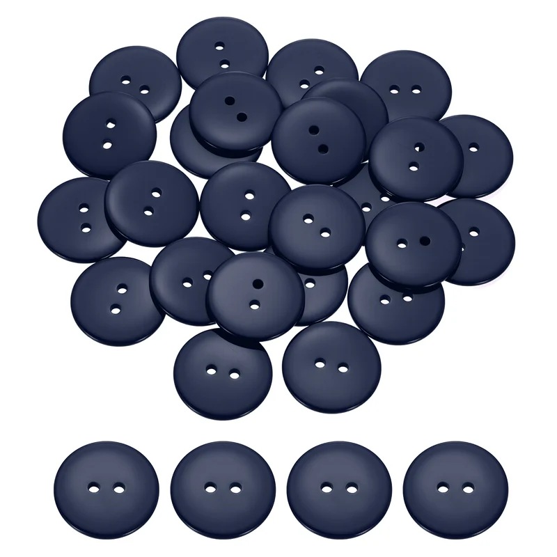 25 Pcs 30mm Resin Sewing Buttons, 2 Hole for Sewing Coats Shirts, Navy Blue