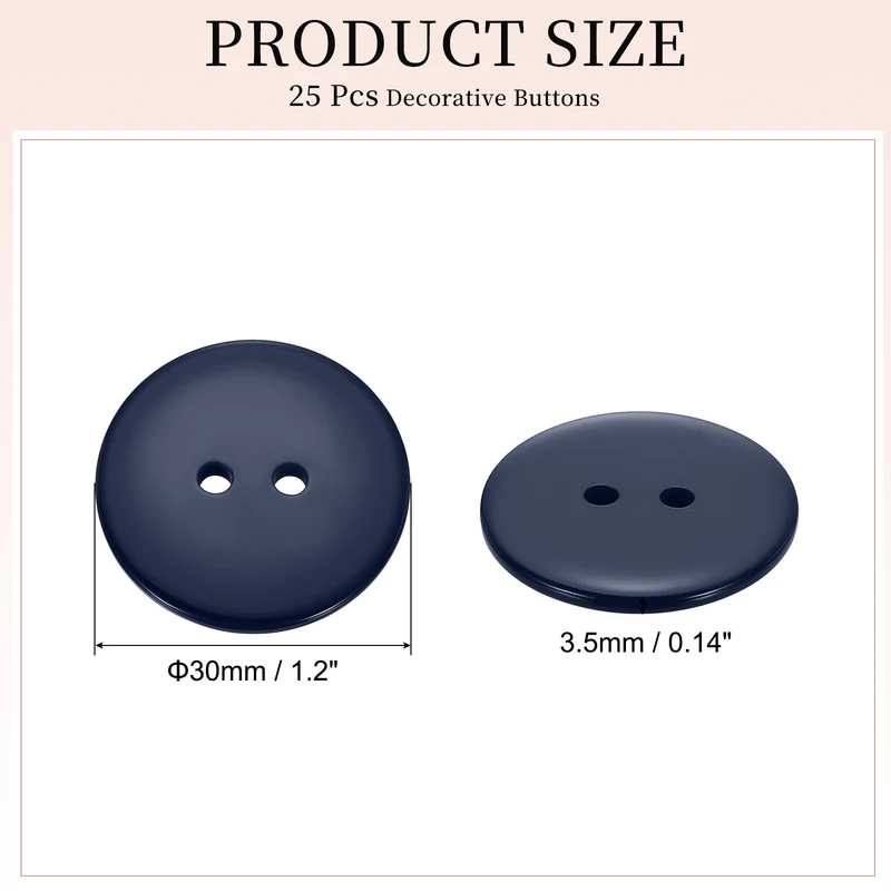 25 Pcs 30mm Resin Sewing Buttons, 2 Hole for Sewing Coats Shirts, Navy Blue