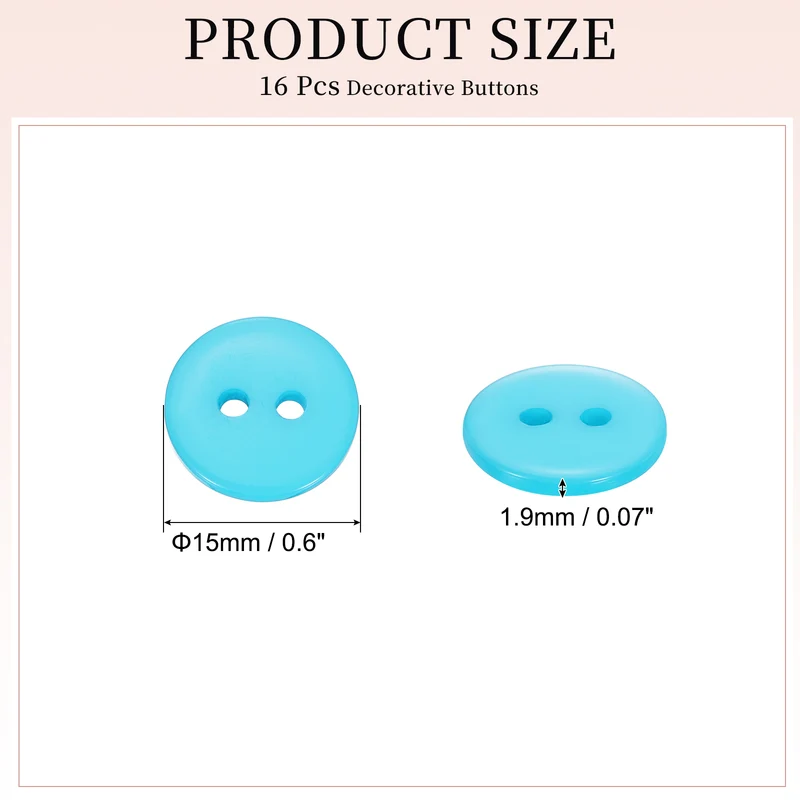 16 Pcs 15mm Resin Sewing Buttons, 2 Hole for Sewing Coats Shirts, Lake Blue