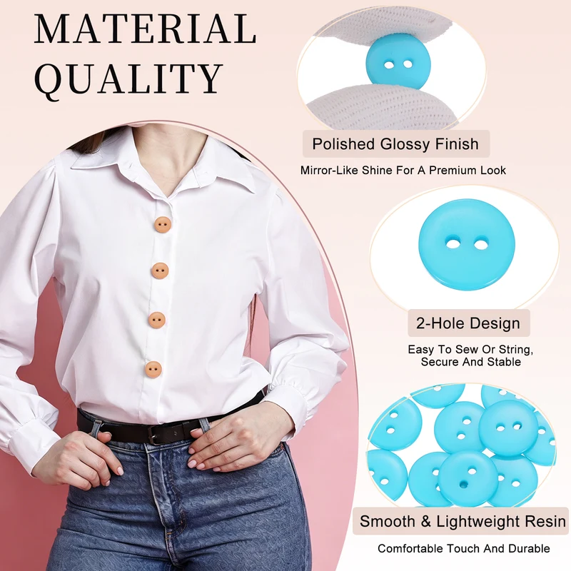 16 Pcs 15mm Resin Sewing Buttons, 2 Hole for Sewing Coats Shirts, Lake Blue