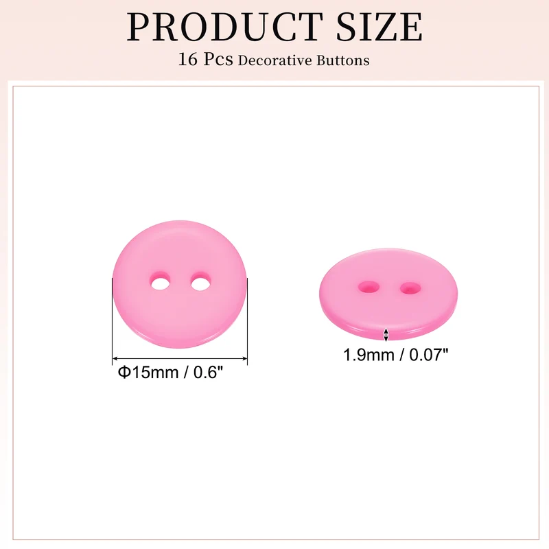 16 Pcs 15mm Resin Sewing Buttons, 2 Hole for Sewing Coats Shirts, Pink
