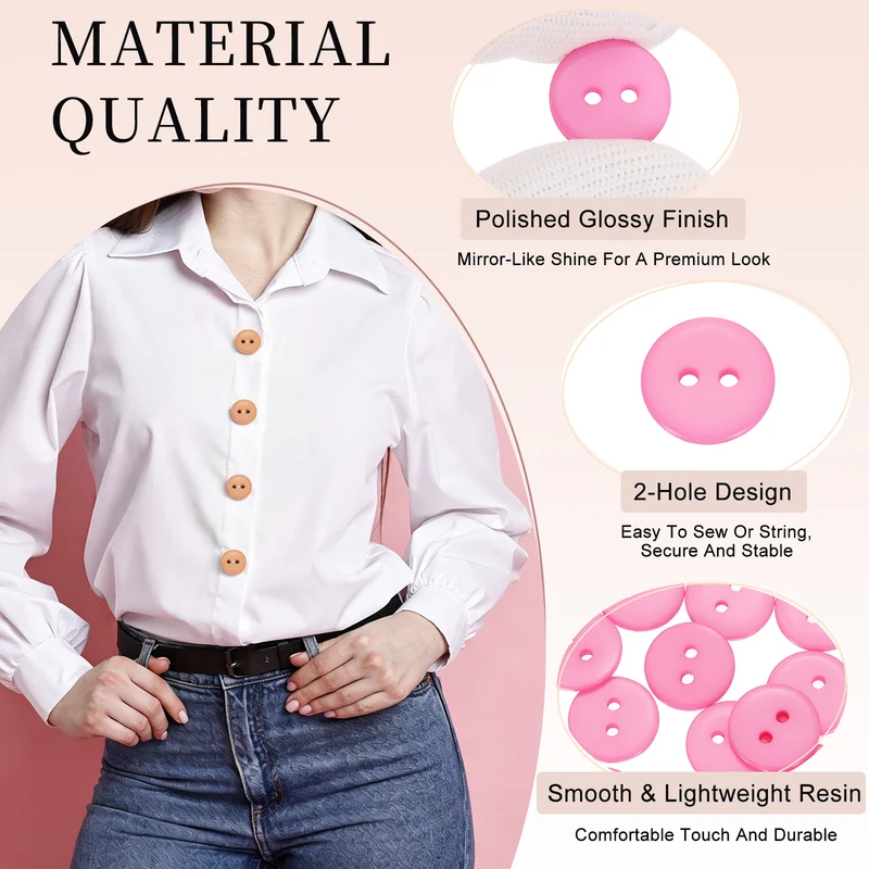 16 Pcs 15mm Resin Sewing Buttons, 2 Hole for Sewing Coats Shirts, Pink