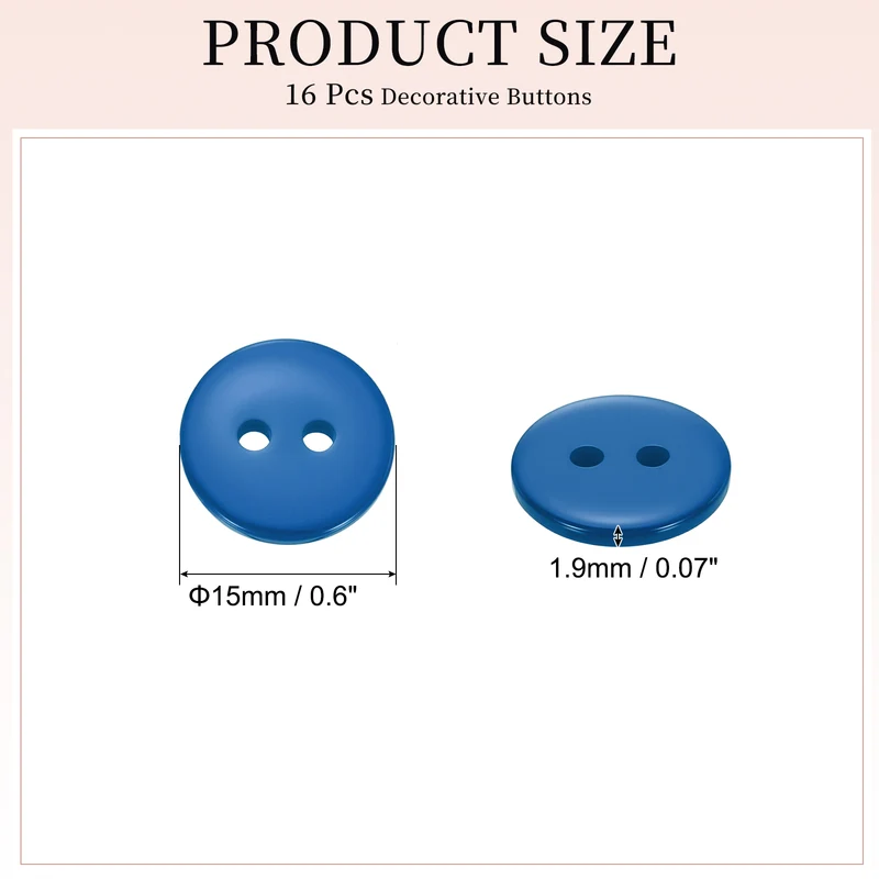 16 Pcs 15mm Resin Sewing Buttons, 2 Hole for Sewing Coats Shirts, Deep Blue