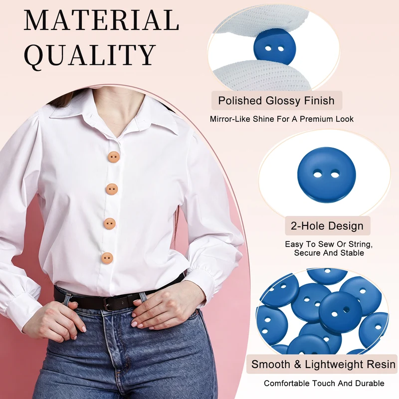16 Pcs 15mm Resin Sewing Buttons, 2 Hole for Sewing Coats Shirts, Deep Blue