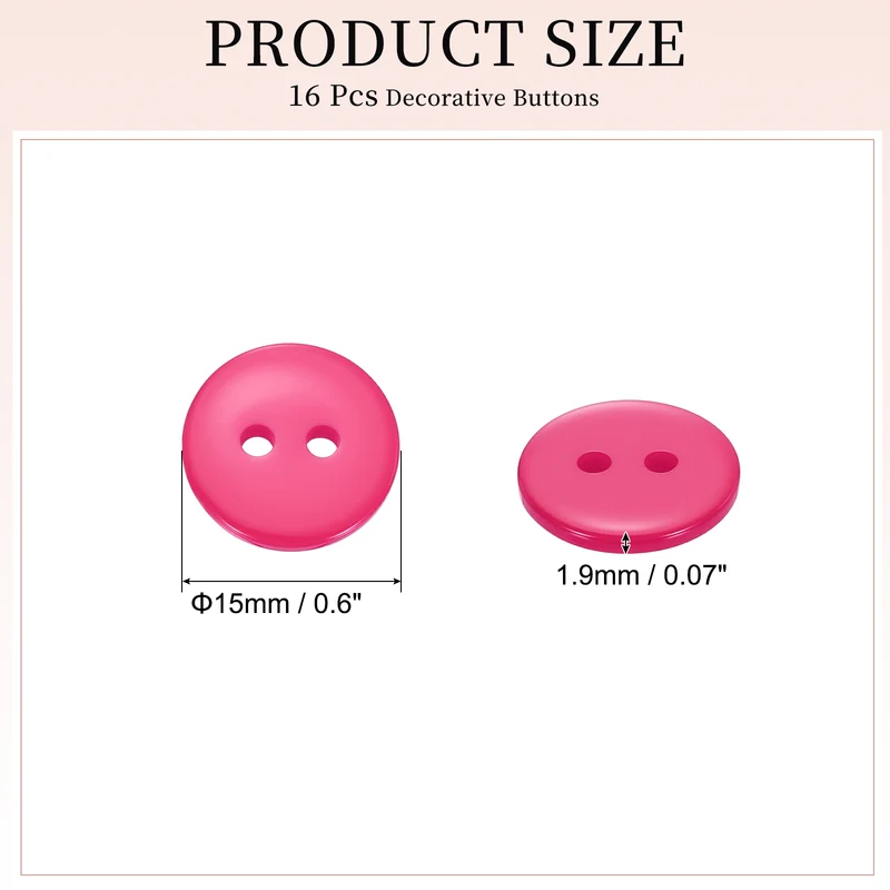 16 Pcs 15mm Resin Sewing Buttons, 2 Hole for Sewing Coats Shirts, Rose Red