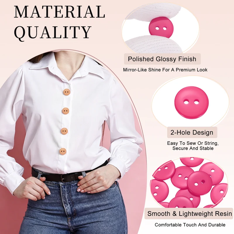 16 Pcs 15mm Resin Sewing Buttons, 2 Hole for Sewing Coats Shirts, Rose Red