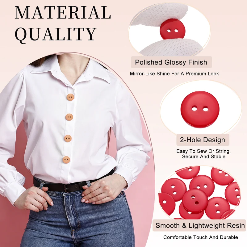 16 Pcs 15mm Resin Sewing Buttons, 2 Hole for Sewing Coats Shirts, Bright Red