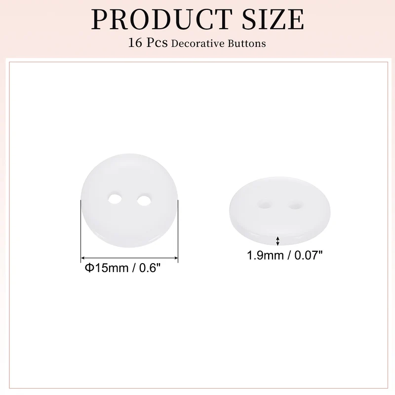 16 Pcs 15mm Resin Sewing Buttons, 2 Hole for Sewing Coats Shirts, White