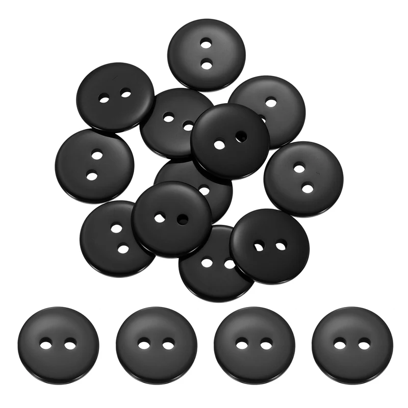 16 Pcs 15mm Resin Sewing Buttons, 2 Hole for Sewing Coats Shirts, Black