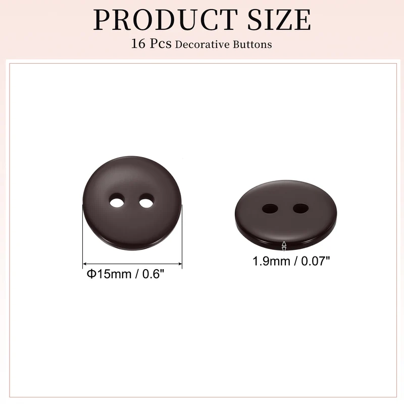 16 Pcs 15mm Resin Sewing Buttons, 2 Hole for Sewing Coats Shirts, Coffee