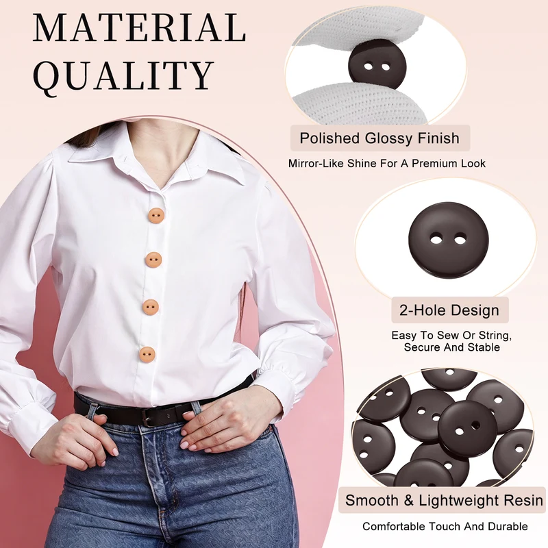 16 Pcs 15mm Resin Sewing Buttons, 2 Hole for Sewing Coats Shirts, Coffee
