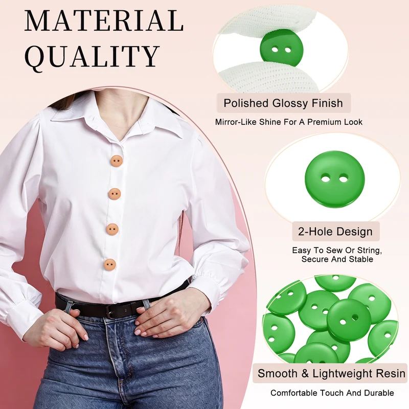 16 Pcs 15mm Resin Sewing Buttons, 2 Hole for Sewing Coats Shirts, Grass Green