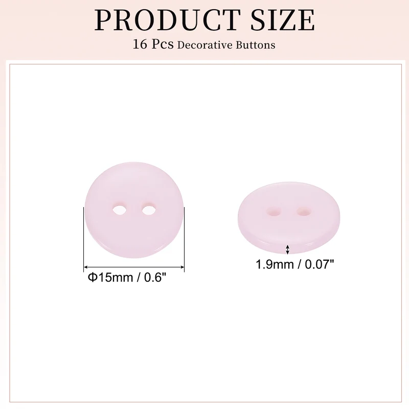 16 Pcs 15mm Resin Sewing Buttons, 2 Hole for Sewing Coats Shirts, Light Pink