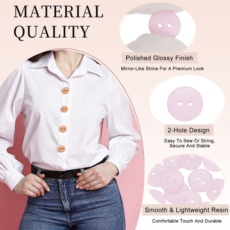 16 Pcs 15mm Resin Sewing Buttons, 2 Hole for Sewing Coats Shirts, Light Pink