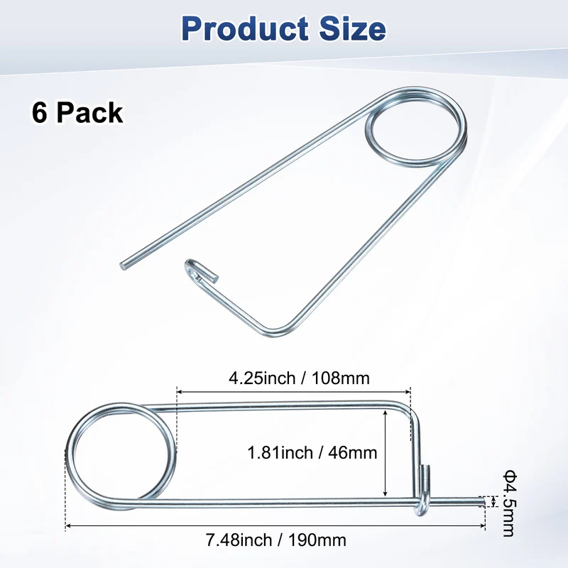 6-Pack Brooch Shape Cotter Safety Pin, 4.5x108mm Quick Lock Brooch Fastener