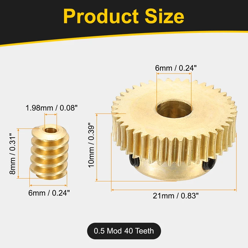 Worm Gear Set 0.5 Module 1:40 Reduction Rate(Gear-6mm Bore, Rod 1.98mm Bore)
