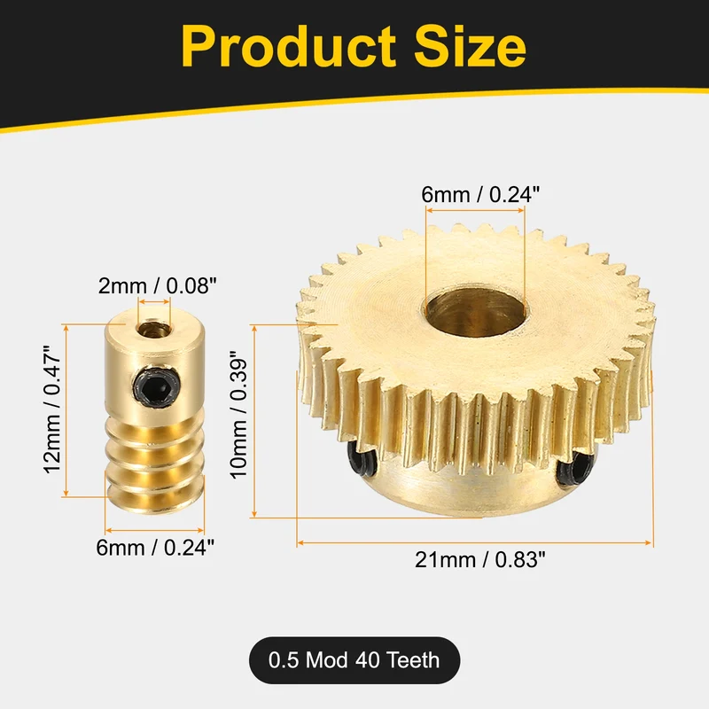 Worm Gear Set 0.5 Module 1:40 Reduction Rate(Gear-6mm Bore, Rod 2mm Bore)