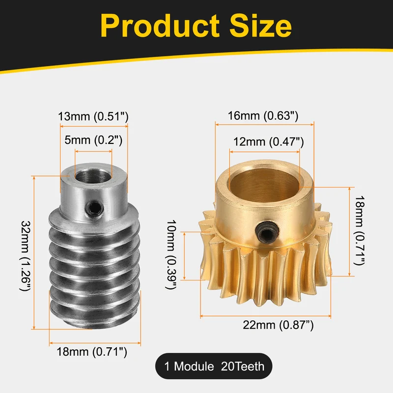 Worm Gear Set 1 Module 20:1 Reduction Rate(Gear-12mm Bore, Rod 5mm Bore)