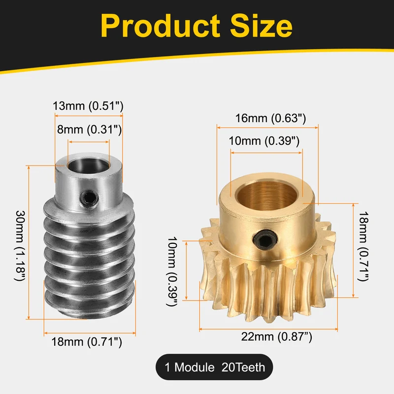 Worm Gear Set 1 Module 20:1 Reduction Rate(Gear-10mm Bore, Rod 8mm Bore)
