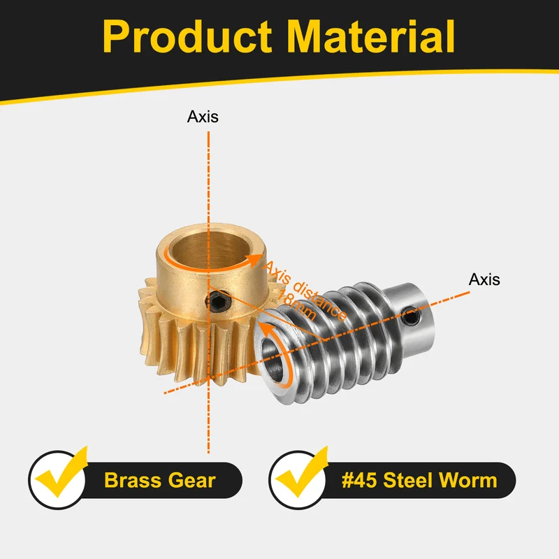 Worm Gear Set 1 Module 20:1 Reduction Rate(Gear-12mm Bore, Rod 8mm Bore)