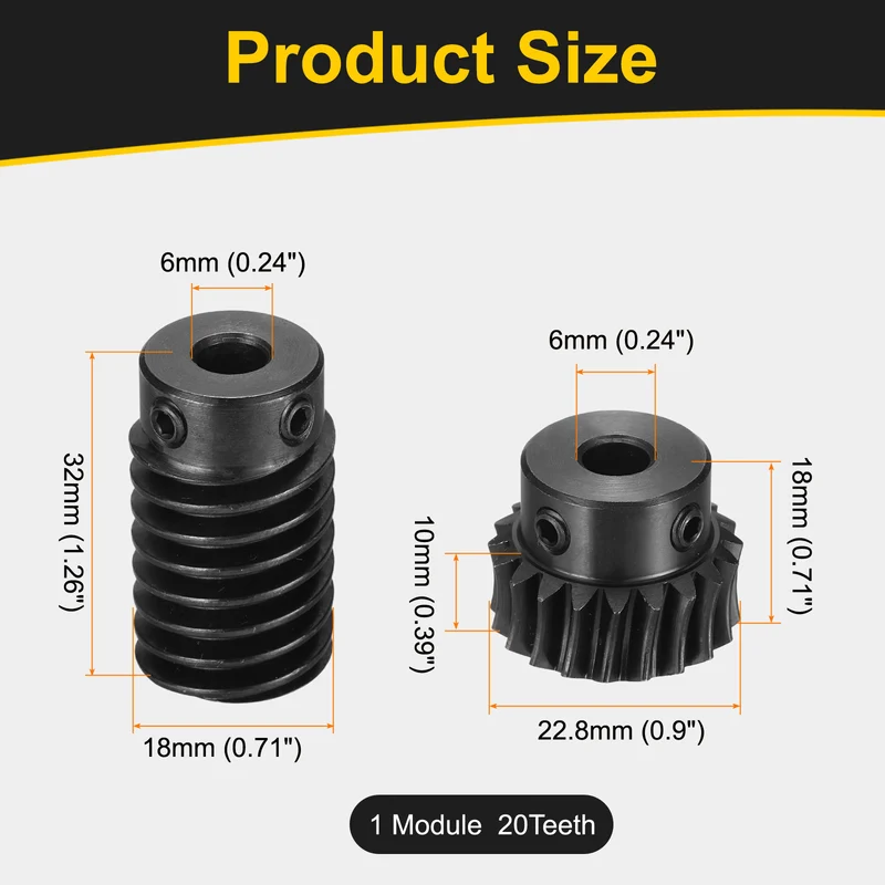 Worm Gear Set 1 Module 1:20 Reduction Rate(Gear-6mm Bore, Rod 6mm Bore)