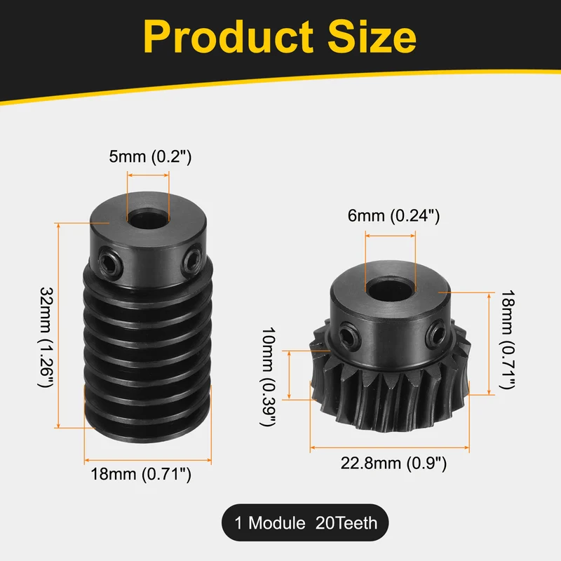 Worm Gear Set 1 Module 1:20 Reduction Rate(Gear-6mm Bore, Rod 5mm Bore)