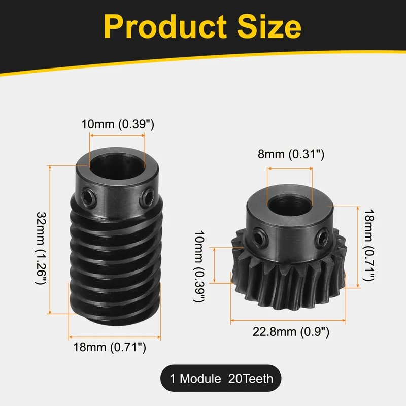 Worm Gear Set 1 Module 1:10 Reduction Rate(Gear-8mm Bore, Rod 10mm Bore)