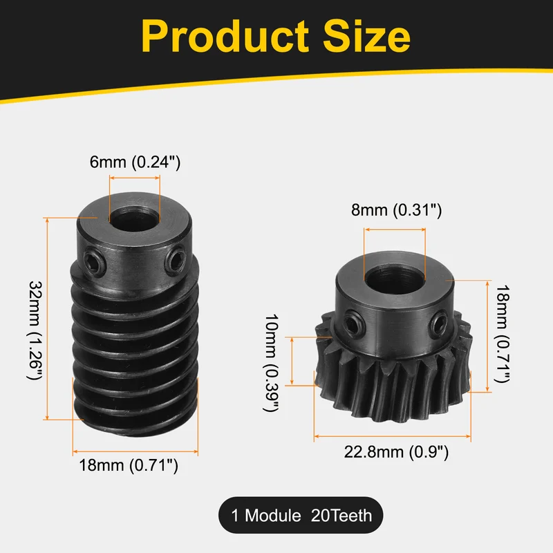 Worm Gear Set 1 Module 1:10 Reduction Rate(Gear-8mm Bore, Rod 6mm Bore)
