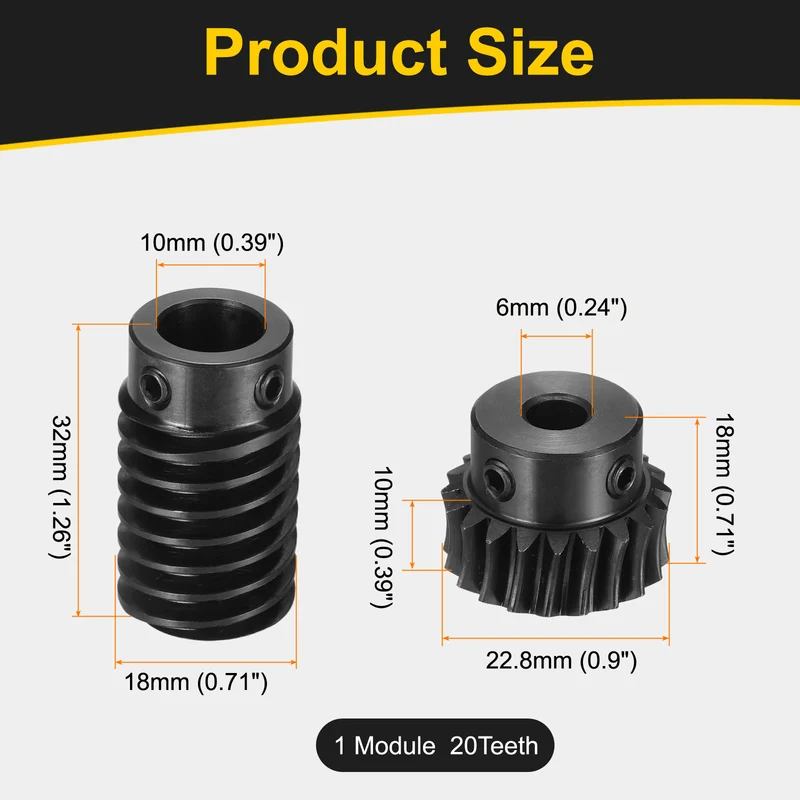 Worm Gear Set 1 Module 1:10 Reduction Rate(Gear-6mm Bore, Rod 10mm Bore)