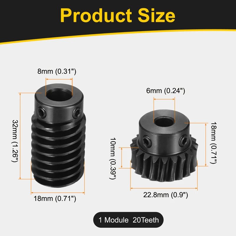 Worm Gear Set 1 Module 1:10 Reduction Rate(Gear-6mm Bore, Rod 8mm Bore)