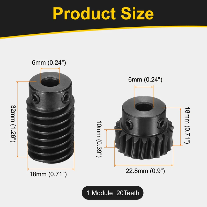 Worm Gear Set 1 Module 1:10 Reduction Rate(Gear-6mm Bore, Rod 6mm Bore)