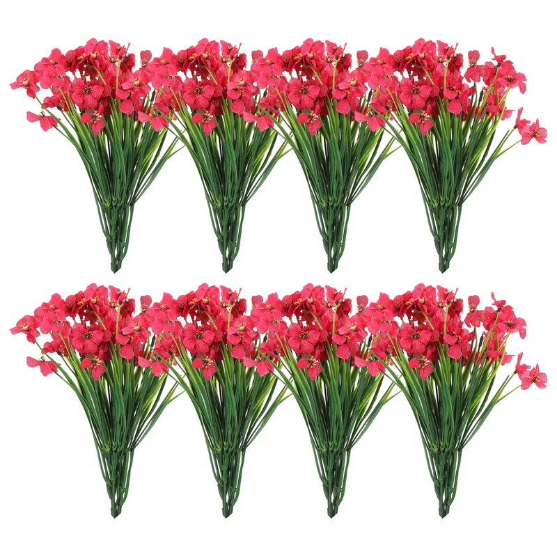 Artificial Flower Heads, Plastic Fake Plants Hydrangea Rose Red Faux 24Pcs