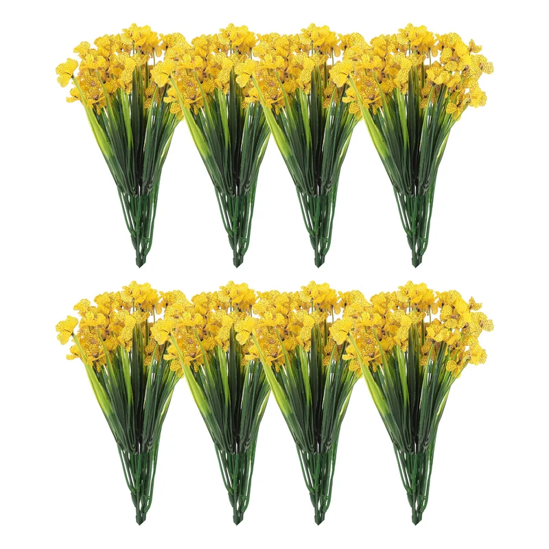 Artificial Flower Heads, Plastic Fake Plants Hydrangea Yellow Faux Flowers 24Pcs