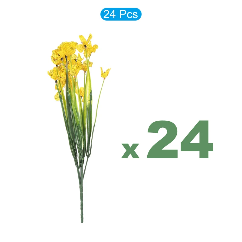 Artificial Flower Heads, Plastic Fake Plants Hydrangea Yellow Faux Flowers 24Pcs