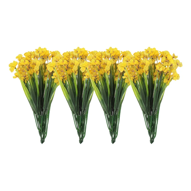 Artificial Flower Heads, Plastic Fake Plants Hydrangea Yellow Faux Flowers 12Pcs