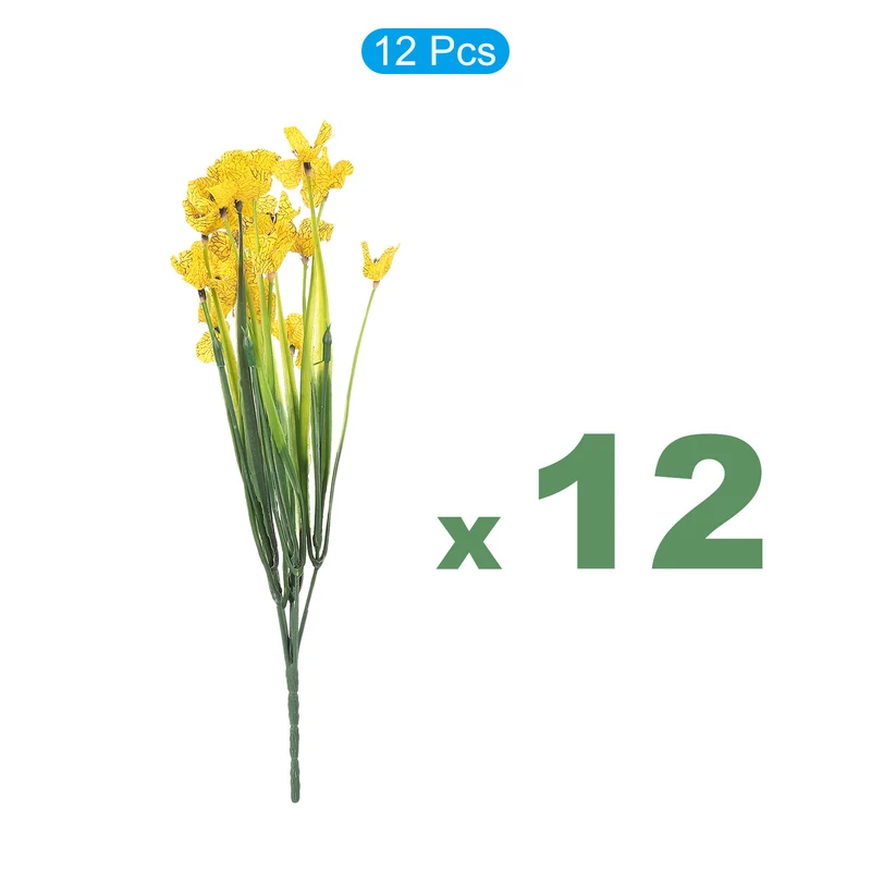 Artificial Flower Heads, Plastic Fake Plants Hydrangea Yellow Faux Flowers 12Pcs