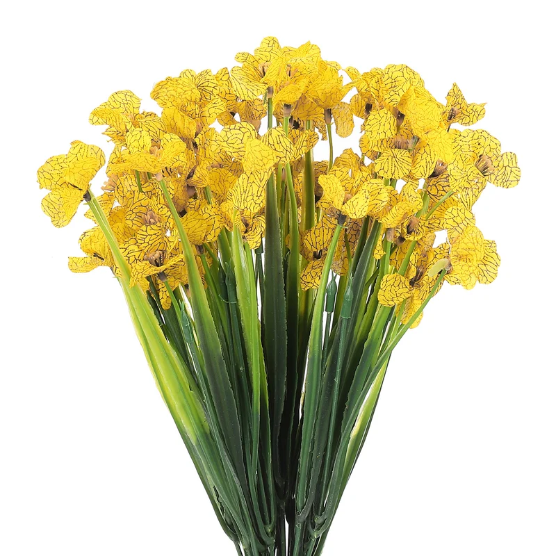 Artificial Flower Heads, Plastic Fake Plants Hydrangea Yellow Faux Flowers 12Pcs