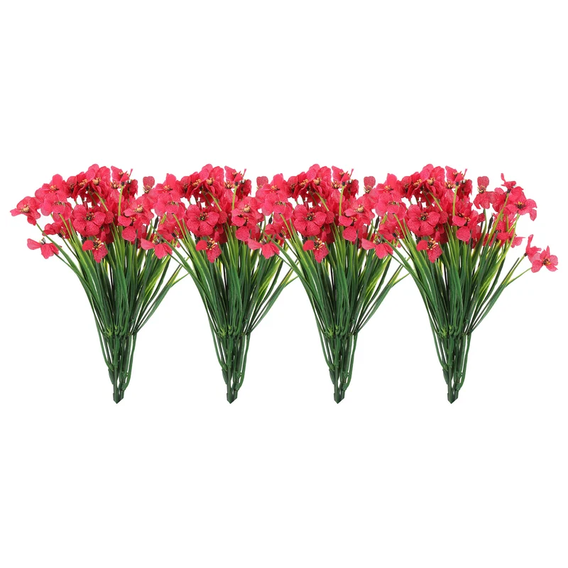 Artificial Flower Heads, Plastic Fake Plants Hydrangea Rose Red Faux 12Pcs