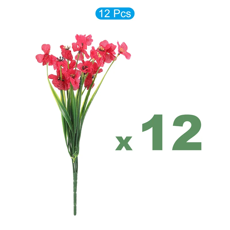 Artificial Flower Heads, Plastic Fake Plants Hydrangea Rose Red Faux 12Pcs