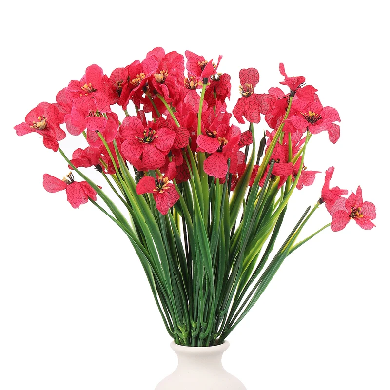 Artificial Flower Heads, Plastic Fake Plants Hydrangea Rose Red Faux 12Pcs