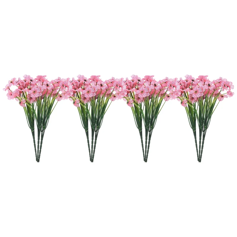 Artificial Flower Heads, Plastic Fake Plants Hydrangea Pink Faux Flowers 12Pcs