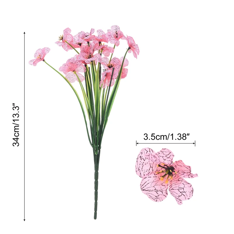 Artificial Flower Heads, Plastic Fake Plants Hydrangea Pink Faux Flowers 12Pcs
